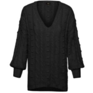 AFRM Bostom Long Cable V-neck Sweater In Noir